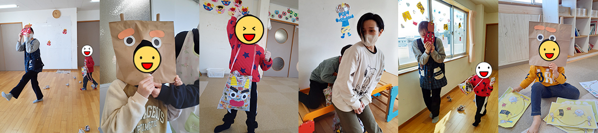 鬼のお面を作り豆まきごっこを楽しみました